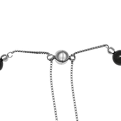 Shungite Beaded Necklace 20-24 Inches with Slider Magnetic Lock in Rhodium Over Sterling Silver 250.00 ctw