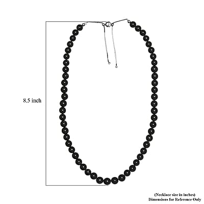 Shungite Beaded Necklace 20-24 Inches with Slider Magnetic Lock in Rhodium Over Sterling Silver 250.00 ctw