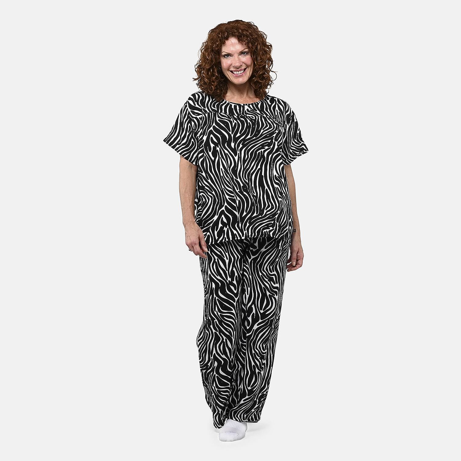 Tamsy Zebra 2 Piece Lounge Set with Wide Leg Pants - One Size Fits Most