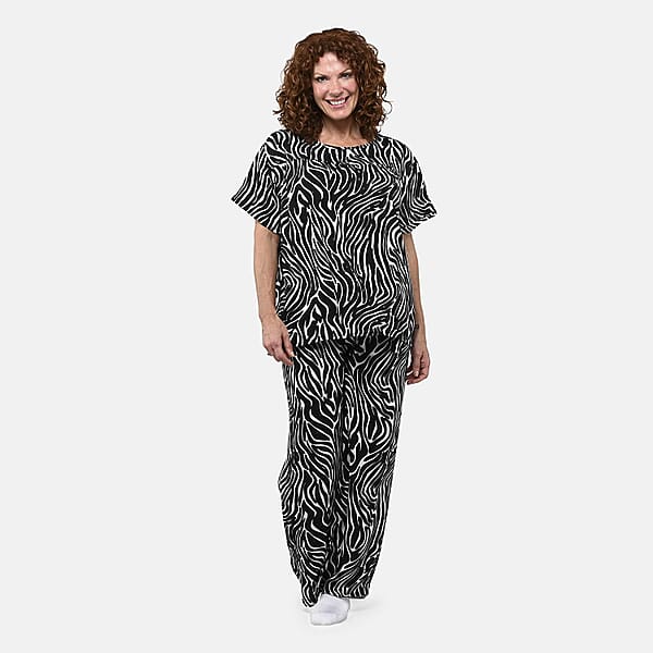 Tamsy Zebra 2 Piece Lounge Set with Wide Leg Pants - One Size Fits Most
