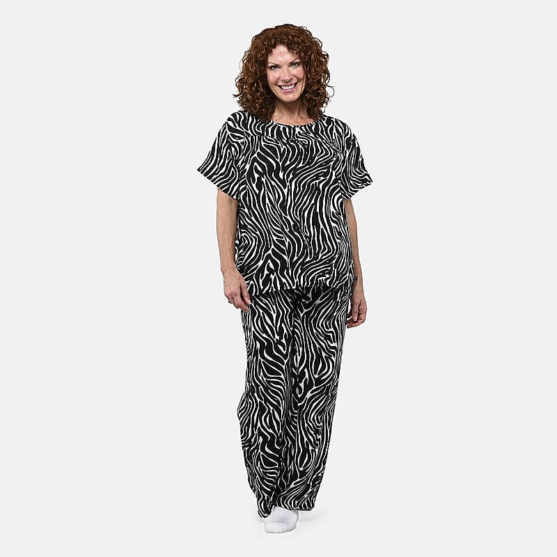 Tamsy Zebra 2 Piece Lounge Set with Wide Leg Pants - One Size Fits Most