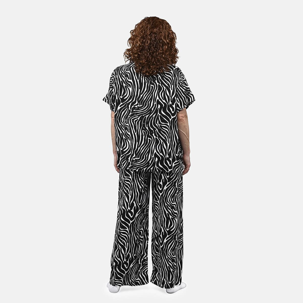 TLV Tamsy Black Zebra 2 Piece Printed Pajama Set with Wide Leg Pants - One Size Fits Most image number 1