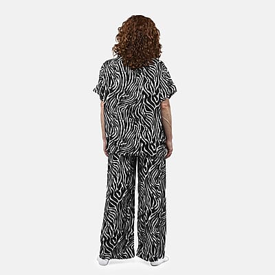 Tamsy Zebra 2 Piece Lounge Set with Wide Leg Pants - One Size Fits Most