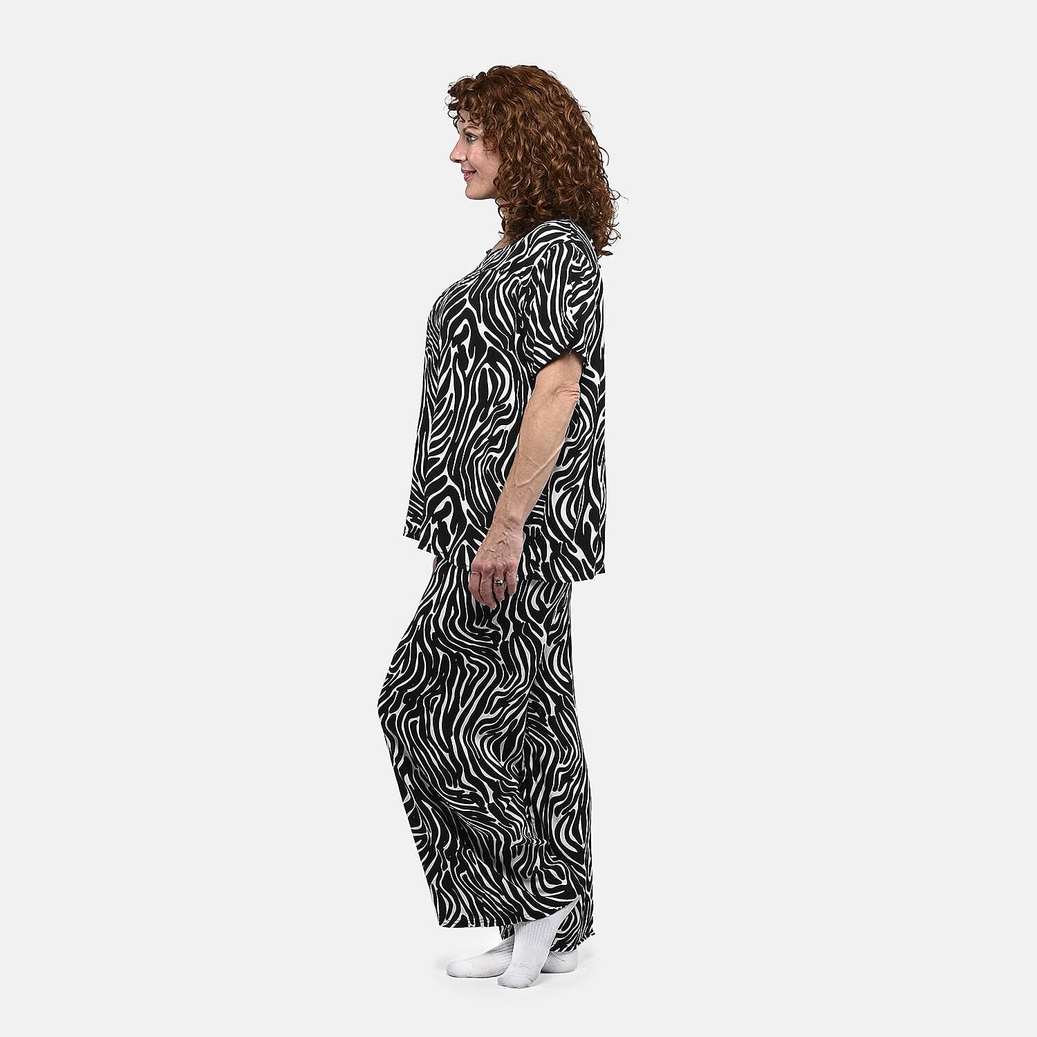 Tamsy Zebra 2 Piece Lounge Set with Wide Leg Pants - One Size Fits Most