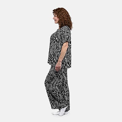 Tamsy Zebra 2 Piece Lounge Set with Wide Leg Pants - One Size Fits Most