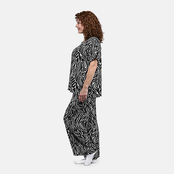 Tamsy Zebra 2 Piece Lounge Set with Wide Leg Pants - One Size Fits Most
