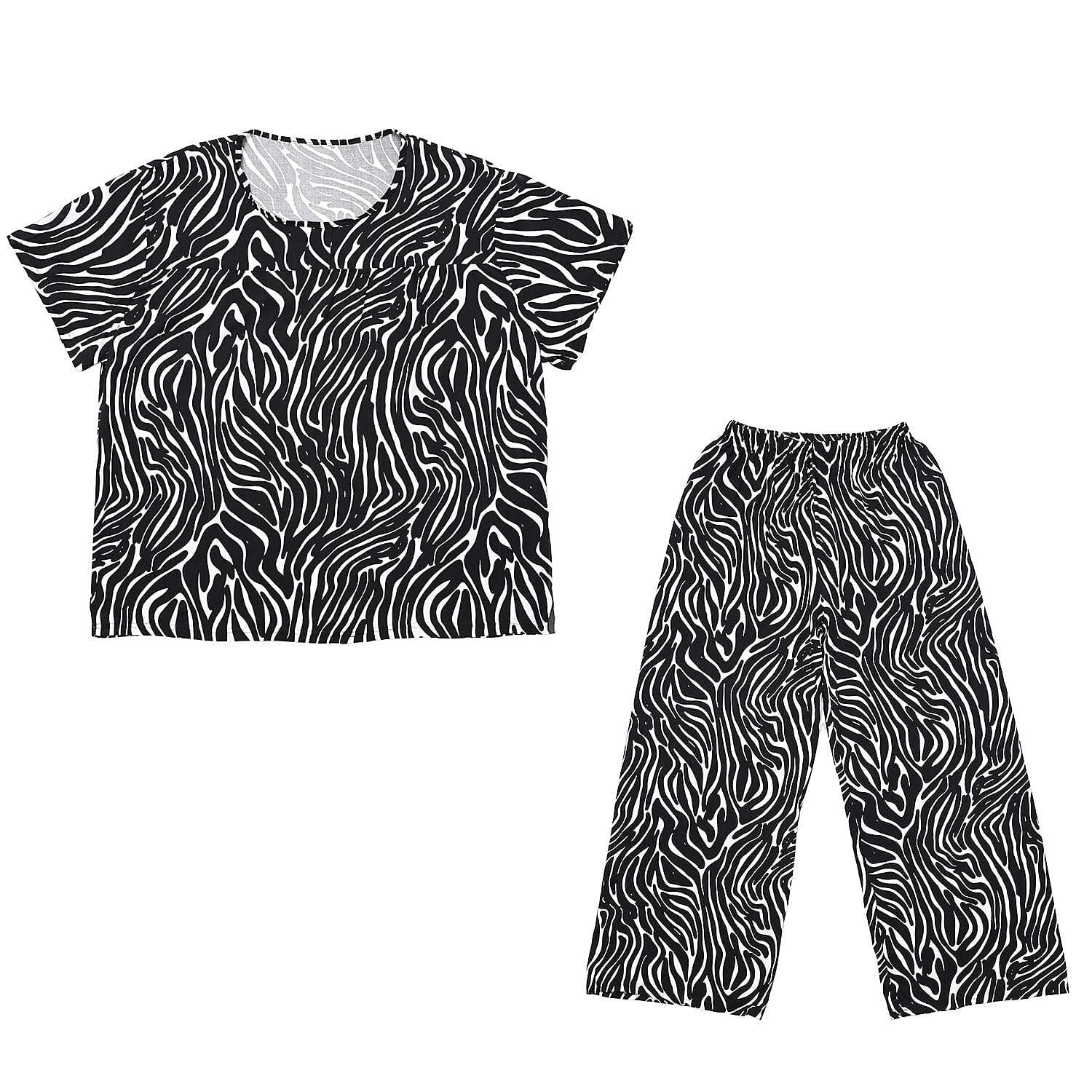 Tamsy Zebra 2 Piece Lounge Set with Wide Leg Pants - One Size Fits Most