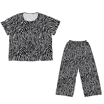 Tamsy Zebra 2 Piece Lounge Set with Wide Leg Pants - One Size Fits Most