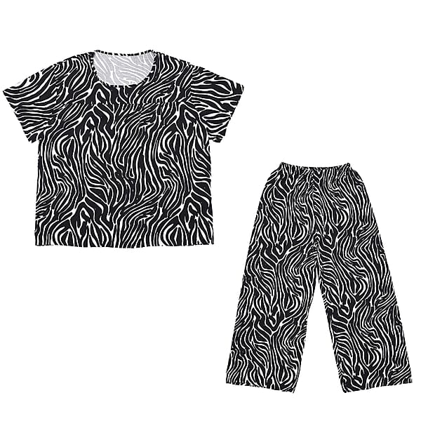 Tamsy Zebra 2 Piece Lounge Set with Wide Leg Pants - One Size Fits Most