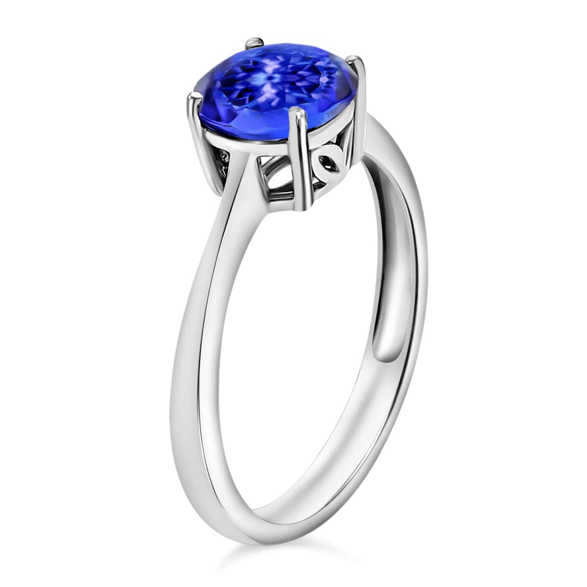 Tanzanite Solitaire Ring in Platinum Over Sterling Silver (Size 10) 1.45 ctw image number 2