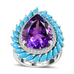 Moroccan Amethyst and Multi Gemstone Floral Ring in Platinum Over Sterling Silver (Size 10.0) 10.40 ctw