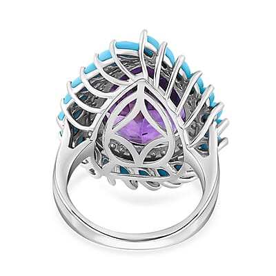 Moroccan Amethyst and Multi Gemstone Floral Ring in Platinum Over Sterling Silver (Size 10.0) 10.40 ctw