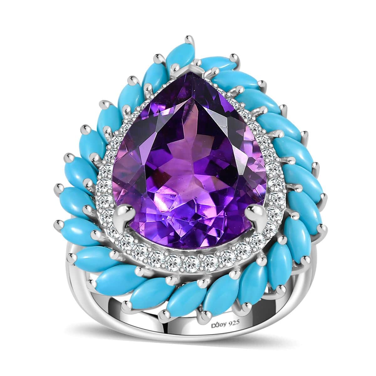 Moroccan Amethyst and Multi Gemstone 10.40 ctw Floral Ring in Platinum Over Sterling Silver (Size 6.0) image number 0