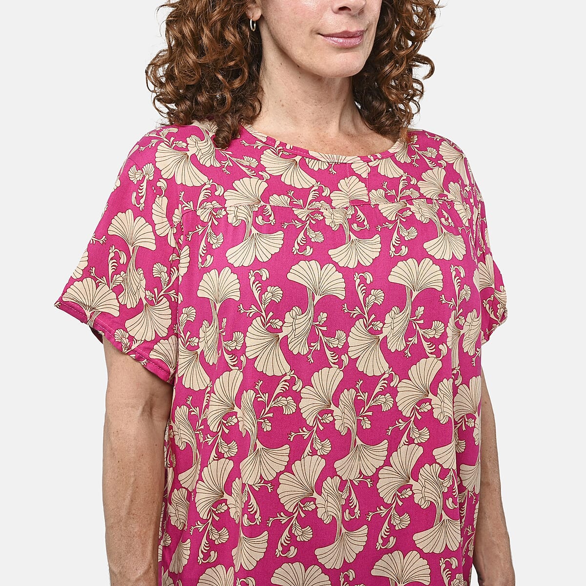 Tamsy Pink Ginkgo 2 Piece Lounge Set with Wide Leg Pants - One Size Fits Most image number 3