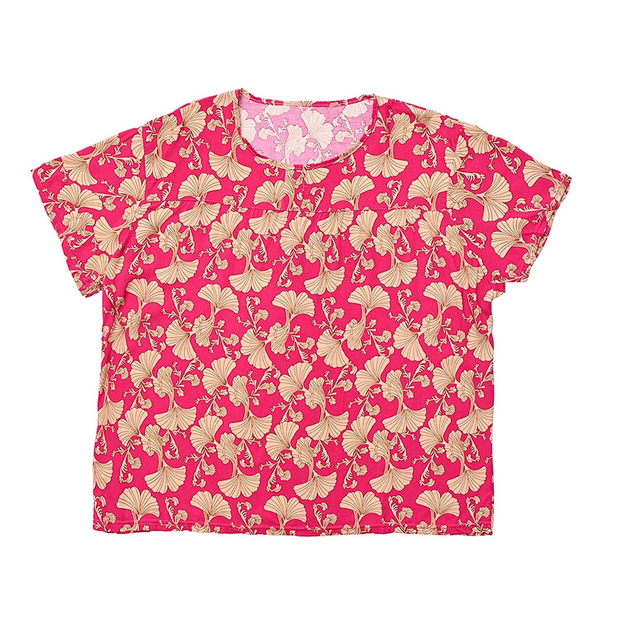 Tamsy Pink Ginkgo 2 Piece Lounge Set with Wide Leg Pants - One Size Fits Most image number 5