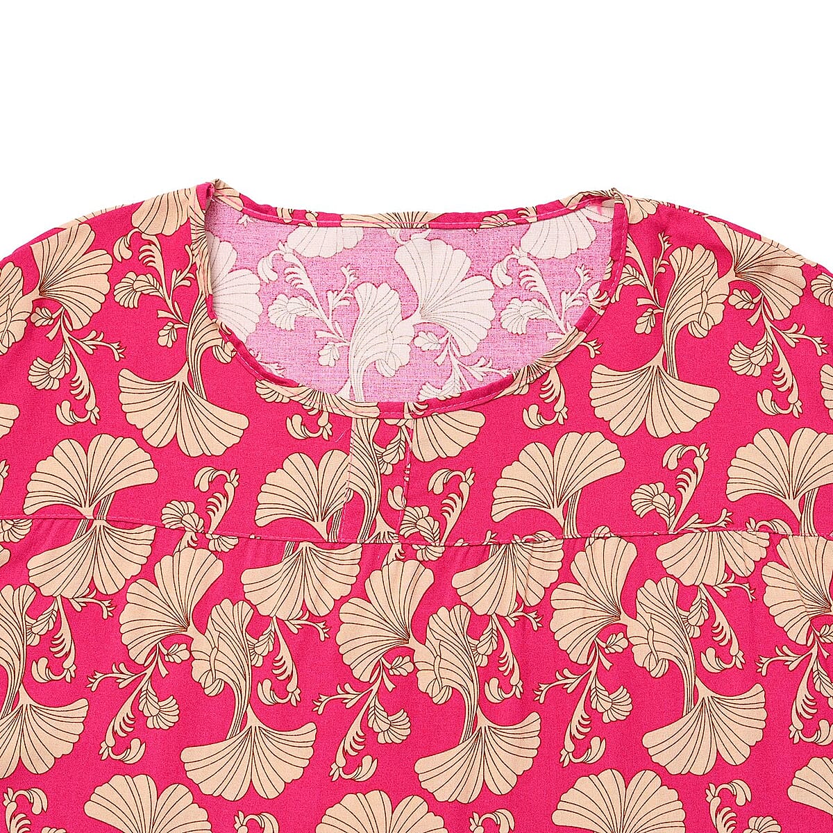 Tamsy Pink Ginkgo 2 Piece Lounge Set with Wide Leg Pants - One Size Fits Most image number 6