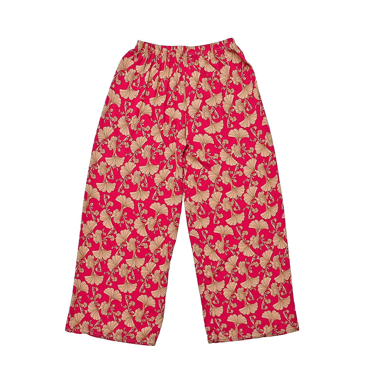 Tamsy Pink Ginkgo 2 Piece Lounge Set with Wide Leg Pants - One Size Fits Most image number 7