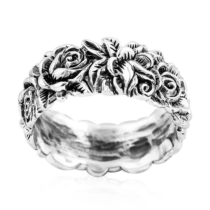 Bali Legacy Sterling Silver Flower Band Ring (Size 10.0) 4.70 Grams