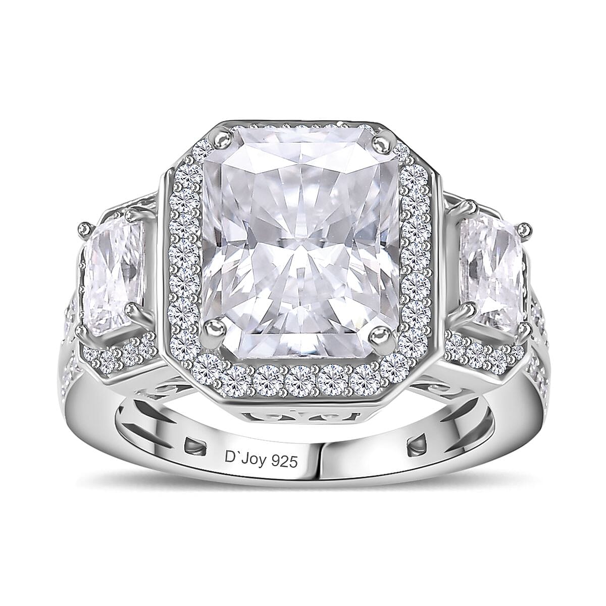 Moissanite Triple Halo Ring in Platinum Over Sterling Silver (Size 10.0) 5.10 ctw