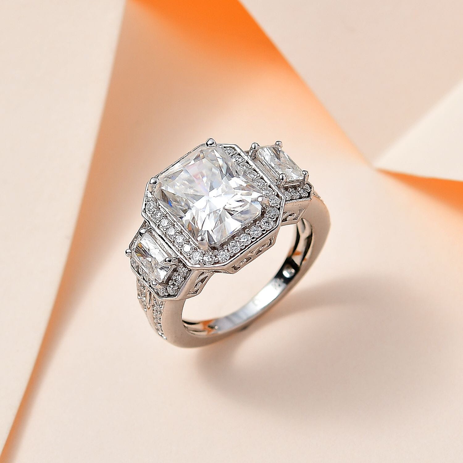Moissanite Triple Halo Ring in Platinum Over Sterling Silver (Size 10.0) 5.10 ctw