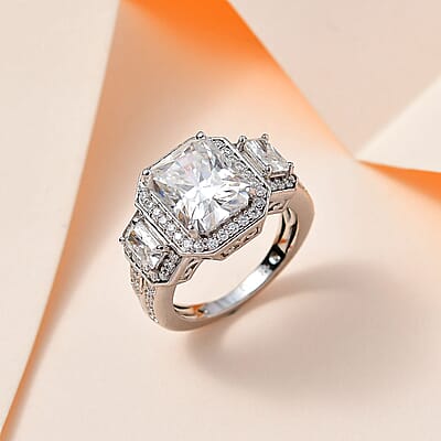 Moissanite Triple Halo Ring in Platinum Over Sterling Silver (Size 10.0) 5.10 ctw