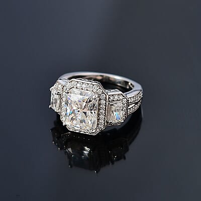 Moissanite Triple Halo Ring in Platinum Over Sterling Silver (Size 10.0) 5.10 ctw