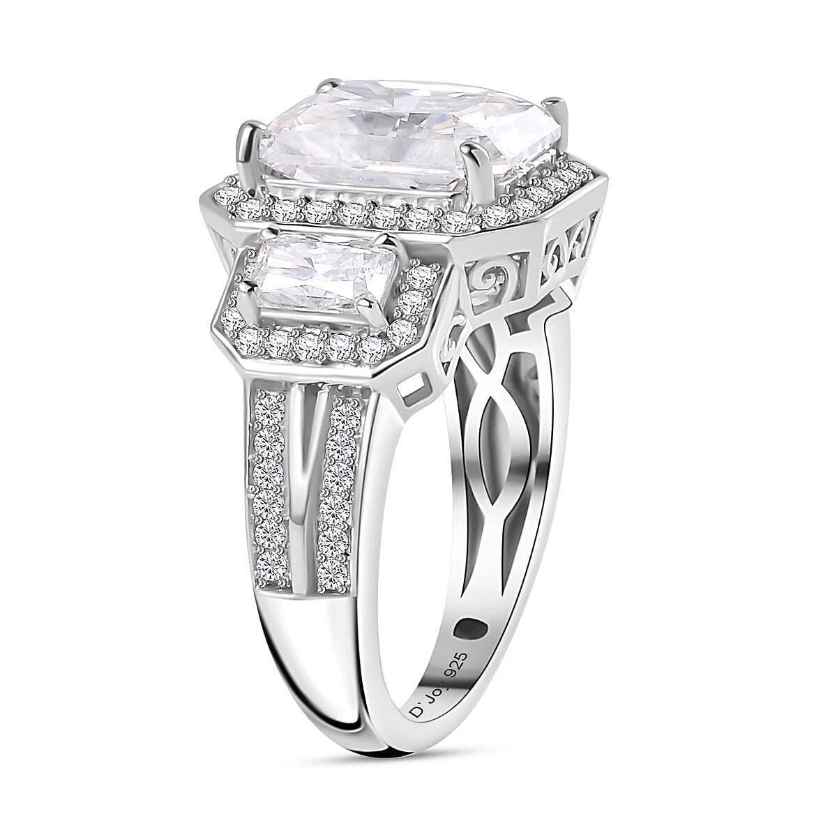Moissanite Triple Halo Ring in Platinum Over Sterling Silver (Size 10.0) 5.10 ctw