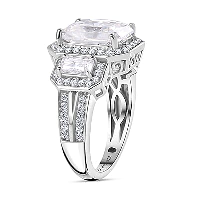 Moissanite Triple Halo Ring in Platinum Over Sterling Silver (Size 10.0) 5.10 ctw