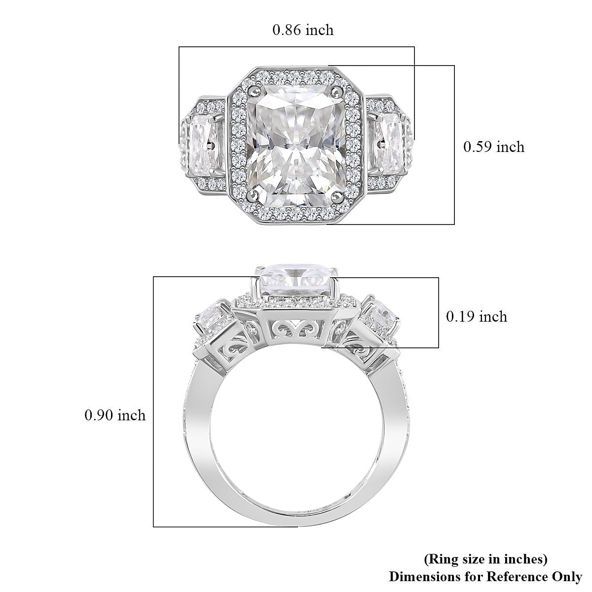 Moissanite Triple Halo Ring in Platinum Over Sterling Silver (Size 10.0) 5.10 ctw