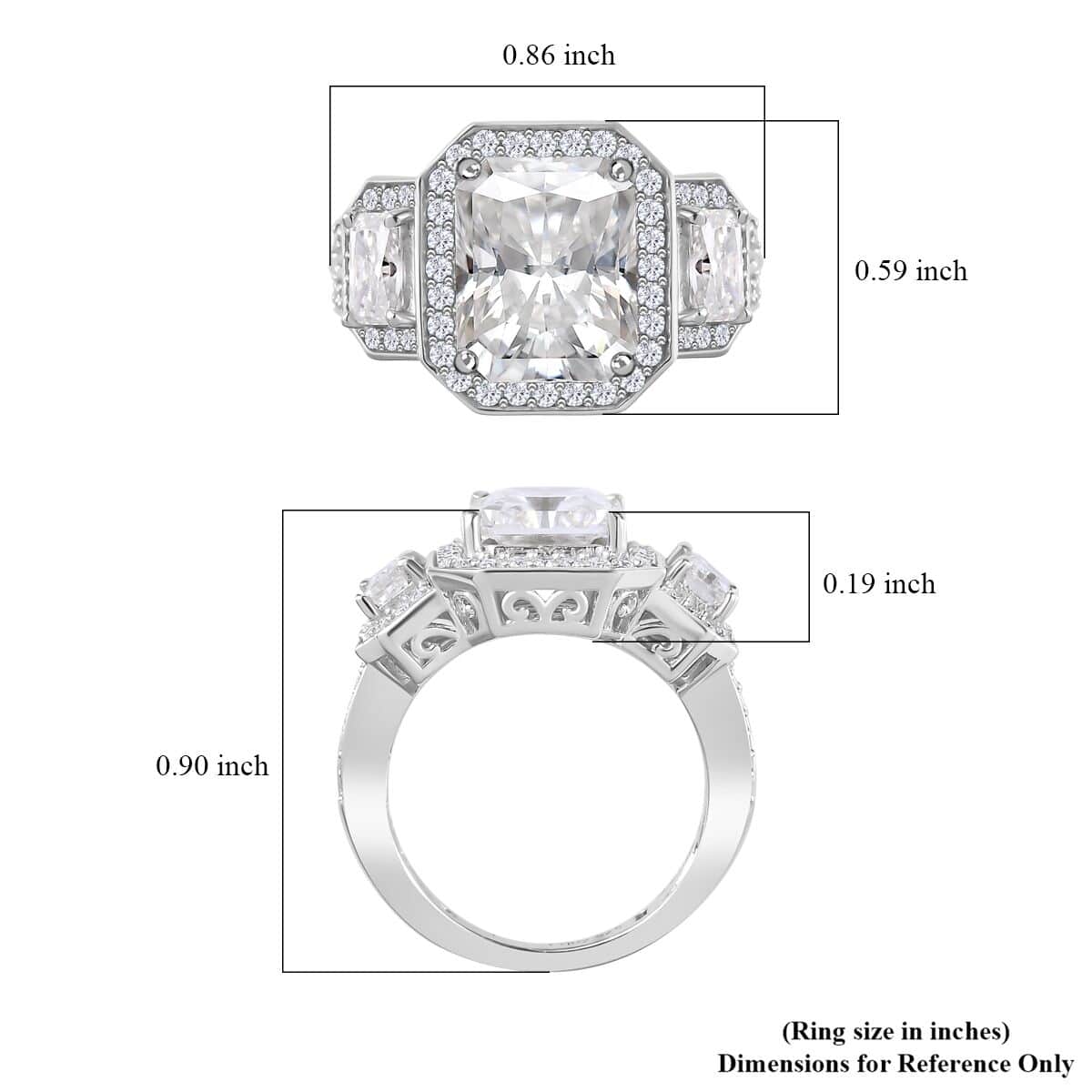 Moissanite (Oct 10x8mm) Halo Ring in Platinum Over Sterling Silver (Size 10.0) 5.10 ctw image number 6