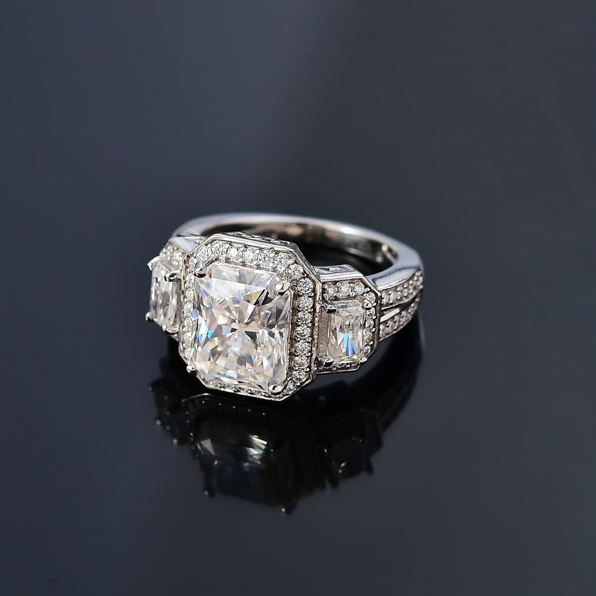 Moissanite Triple Halo Ring in Platinum Over Sterling Silver (Size 7.0) 5.10 ctw image number 2