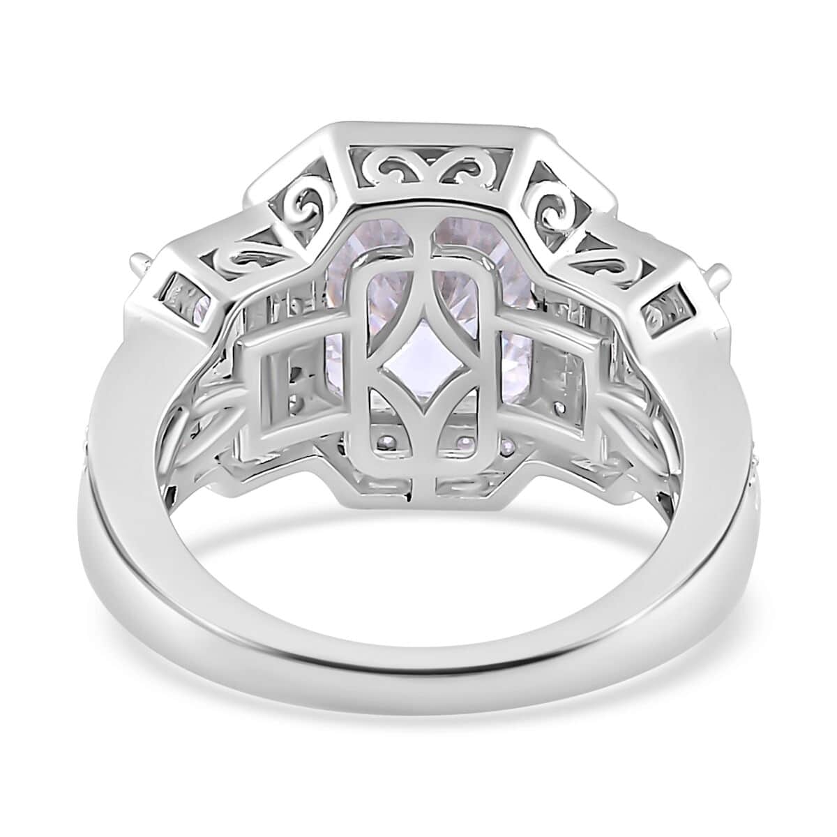 Moissanite Triple Halo Ring in Platinum Over Sterling Silver (Size 7.0) 5.10 ctw image number 5