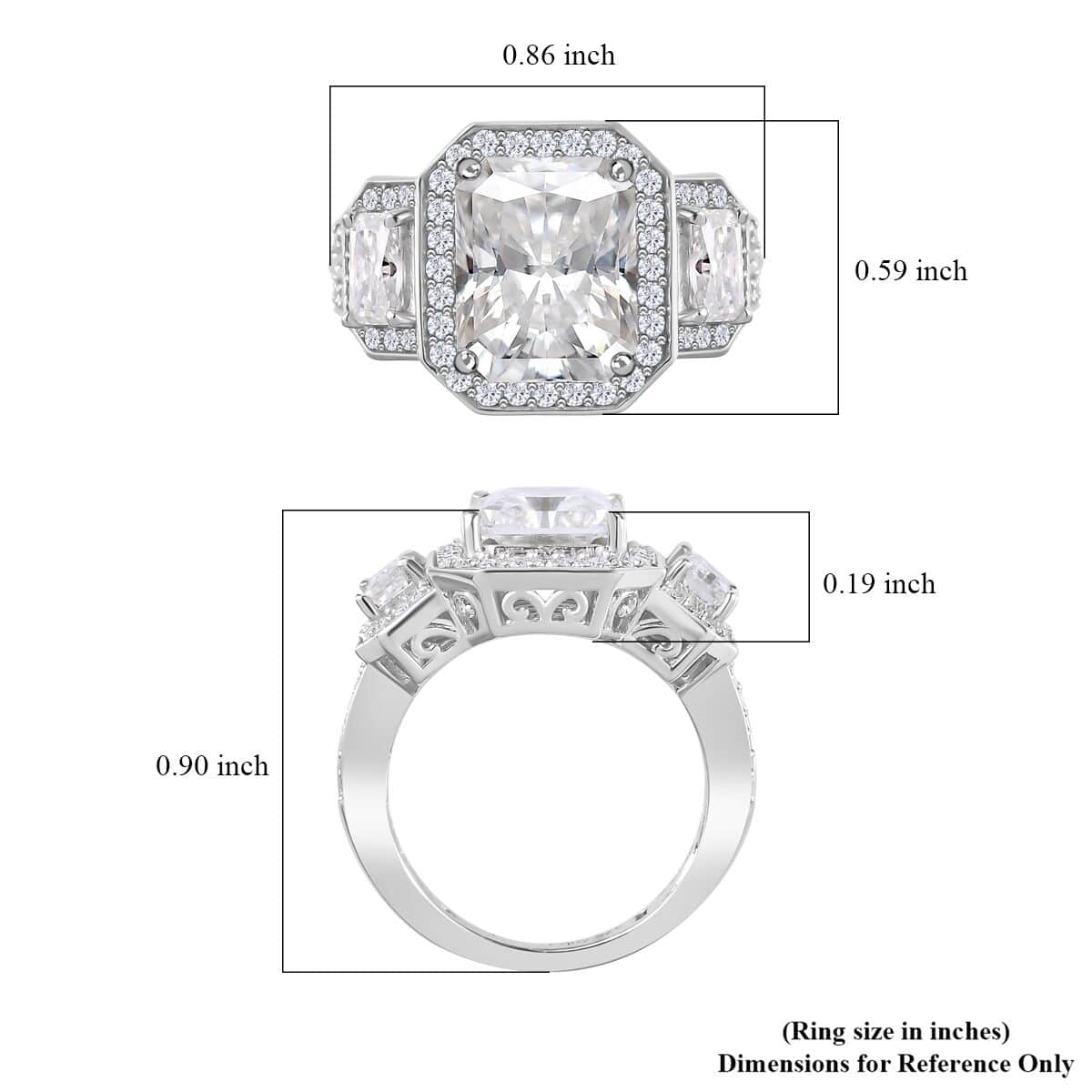 Moissanite Triple Halo Ring in Platinum Over Sterling Silver (Size 7.0) 5.10 ctw image number 6