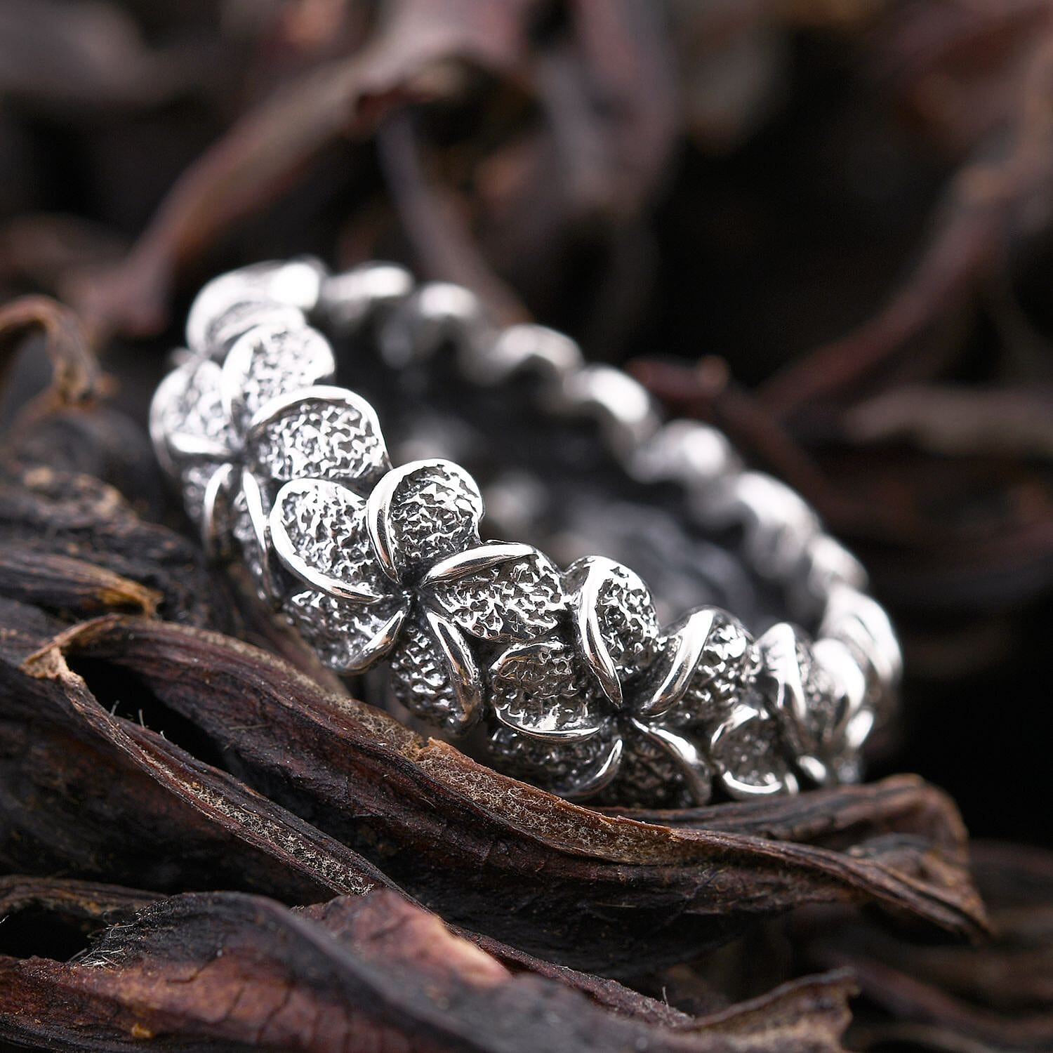 Bali Legacy Sterling Silver Floral Band Ring (Size 10.0) 5 Grams