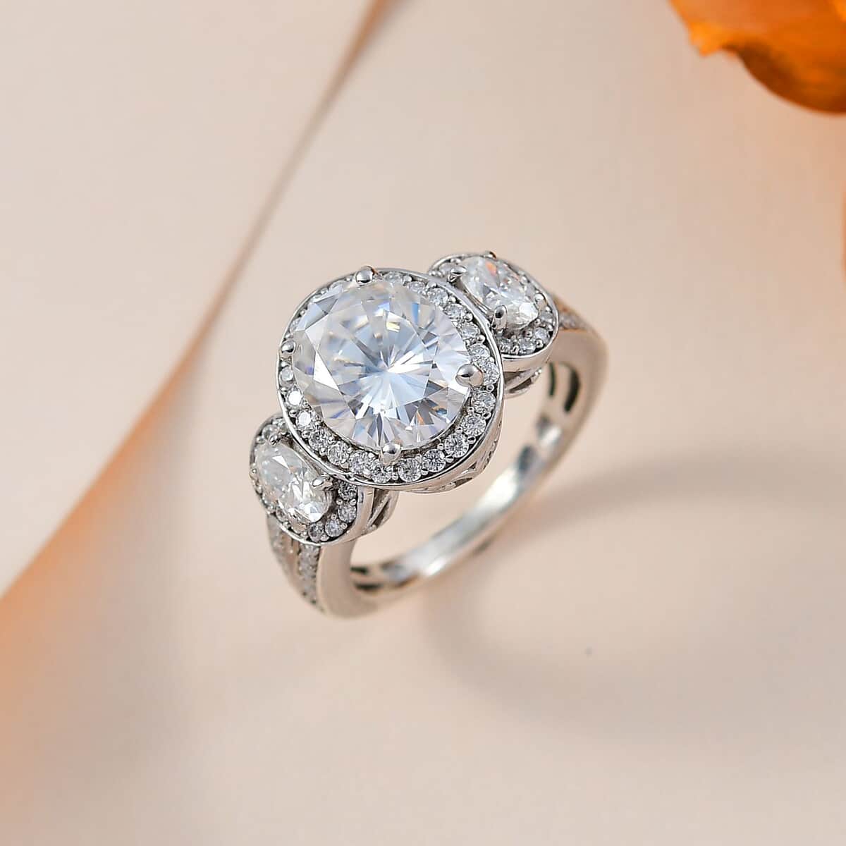 Moissanite Triple Halo Ring in Platinum Over Sterling Silver (Size 7.0) 3.75 ctw image number 1