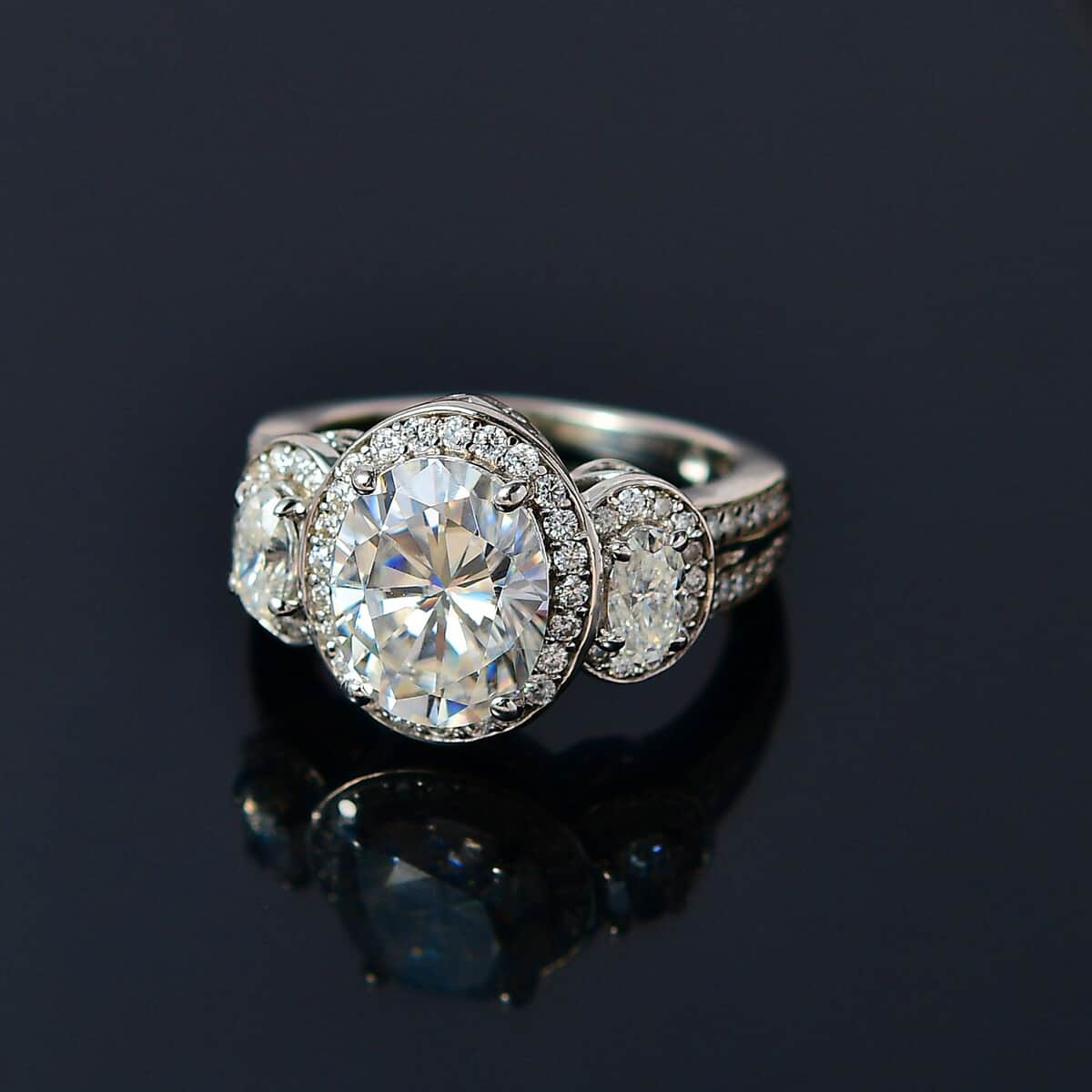 Moissanite Triple Halo Ring in Platinum Over Sterling Silver (Size 7.0) 3.75 ctw image number 2