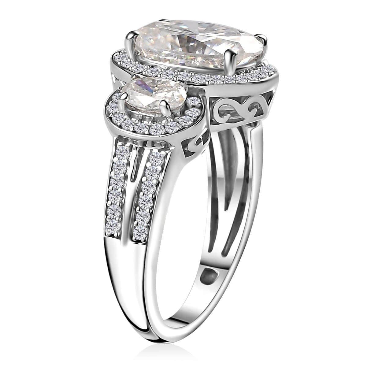 Moissanite Triple Halo Ring in Platinum Over Sterling Silver (Size 7.0) 3.75 ctw image number 4