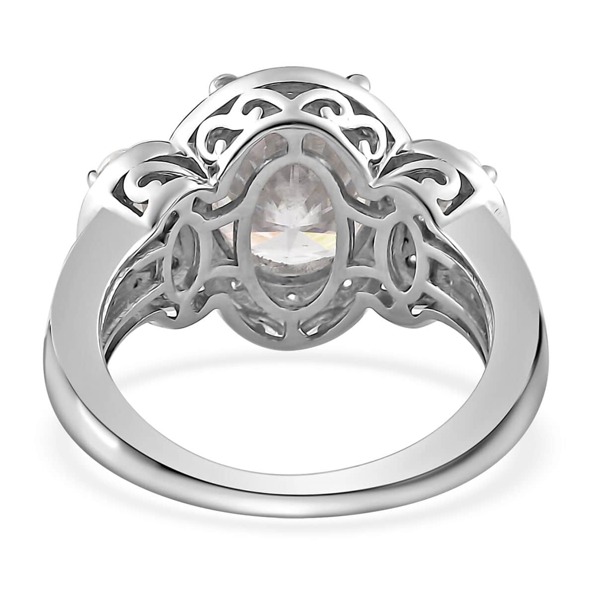 Moissanite Triple Halo Ring in Platinum Over Sterling Silver (Size 7.0) 3.75 ctw image number 5