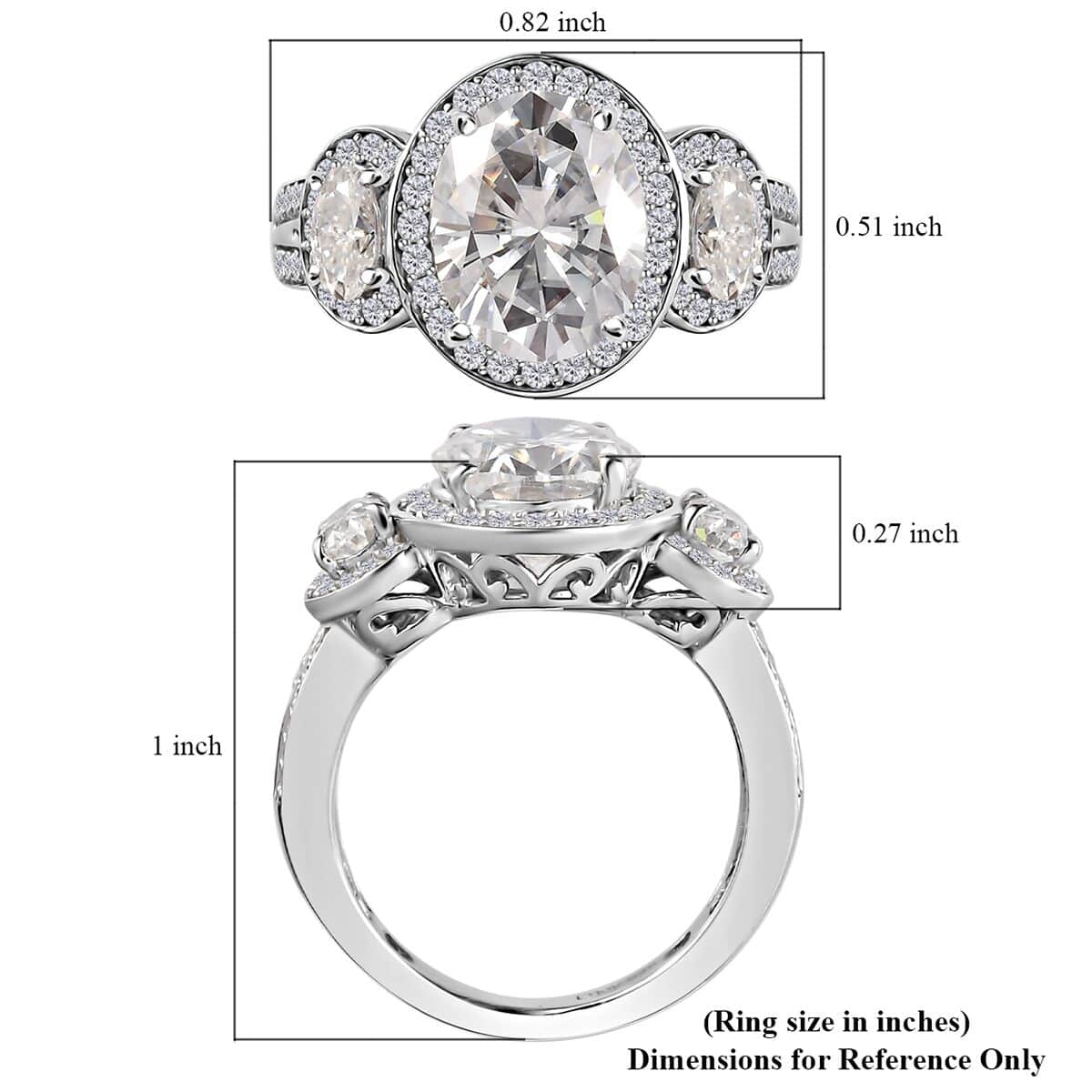 Moissanite Triple Halo Ring in Platinum Over Sterling Silver (Size 7.0) 3.75 ctw image number 6