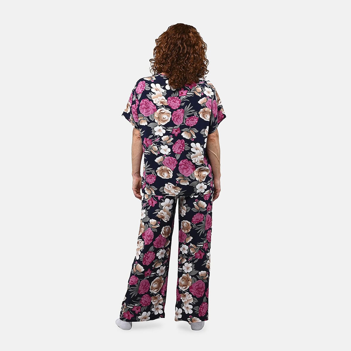 Tamsy Pink Rose 2 Piece Lounge Set with Wide Leg Pants - One Size Fits Most image number 1
