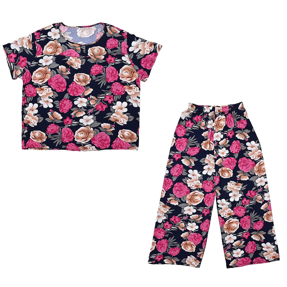 Tamsy Pink Rose 2 Piece Lounge Set with Wide Leg Pants - One Size Fits Most image number 4