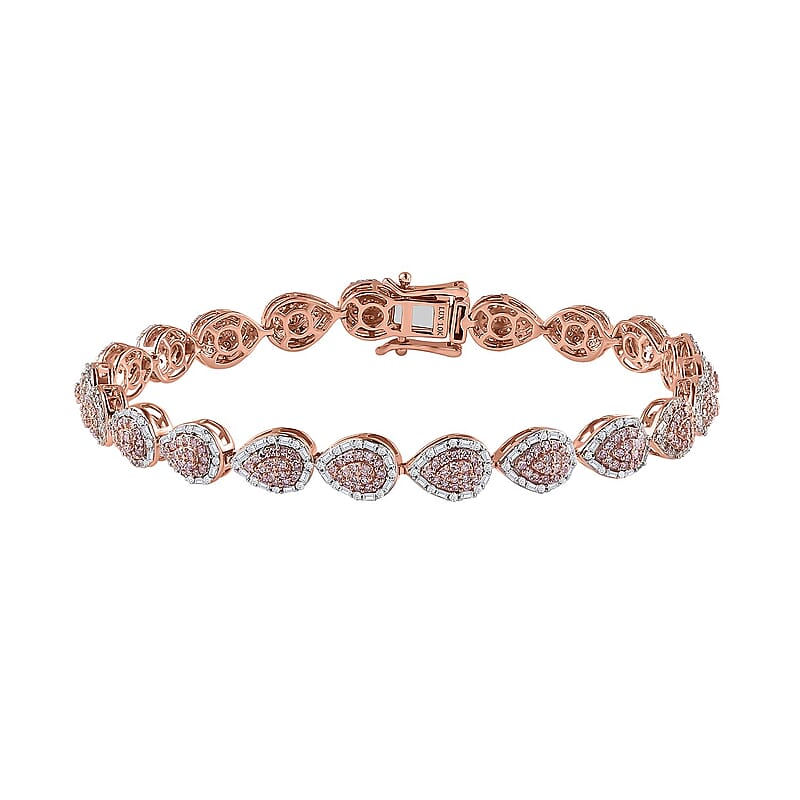 Luxoro 10K Rose Gold Natural Pink and White Diamond (I3-G-H)Bracelet (7.25 In) 10 Grams 2.50 ctw