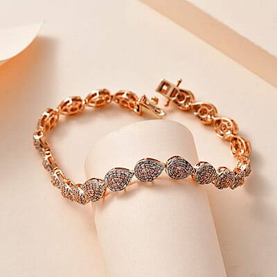 Luxoro 10K Rose Gold Natural Pink and White Diamond (I3-G-H)Bracelet (7.25 In) 10 Grams 2.50 ctw