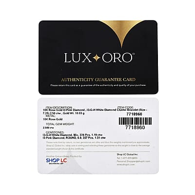 Luxoro 10K Rose Gold Natural Pink and White Diamond (I3-G-H)Bracelet (7.25 In) 10 Grams 2.50 ctw