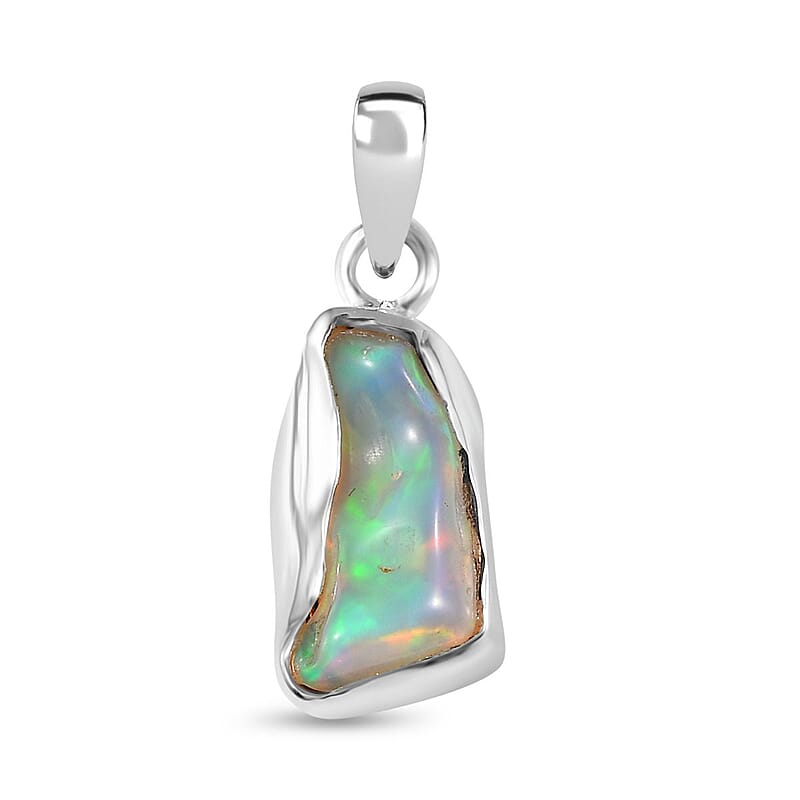 Artisan Crafted Rough Cut Ethiopian Welo Opal Solitaire Pendant in Sterling Silver 2.00 ctw