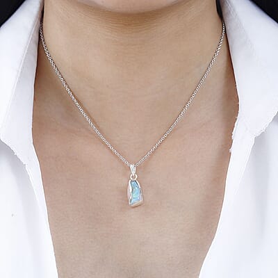 Artisan Crafted Rough Cut Ethiopian Welo Opal Solitaire Pendant in Sterling Silver 2.00 ctw