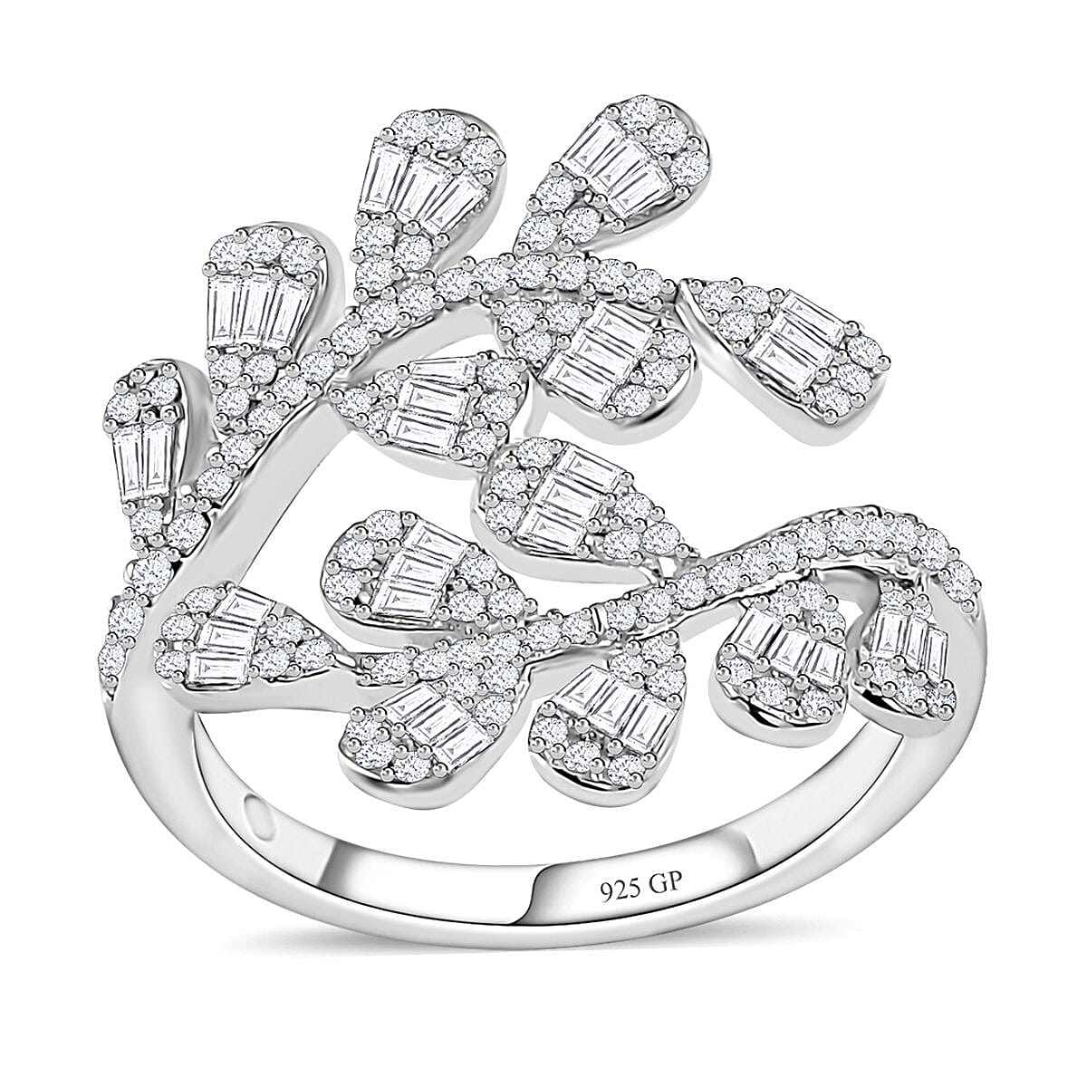 GP Italian Garden Collection Diamond Bypass Ring in Platinum Over Sterling Silver (Size 6.0) 1.00 ctw