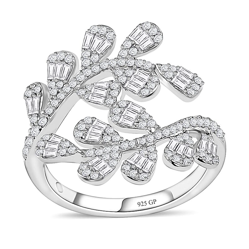 GP Italian Garden Collection Diamond Bypass Ring in Platinum Over Sterling Silver (Size 6.0) 1.00 ctw