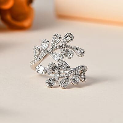 GP Italian Garden Collection Diamond Bypass Ring in Platinum Over Sterling Silver (Size 6.0) 1.00 ctw