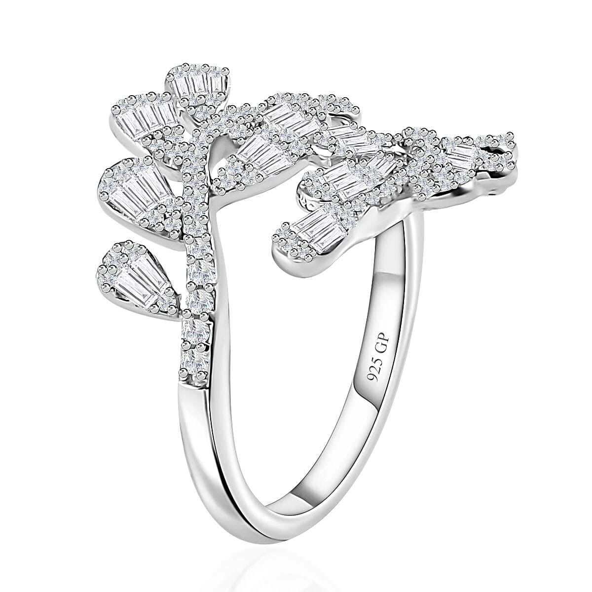 GP Diamond Bypass Ring in Platinum Over Sterling Silver (Size 10.0) 1.00 ctw image number 3